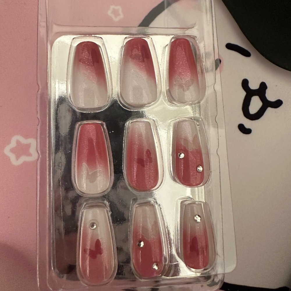 Ombre Pink Press-On Nails with Crystal Accents